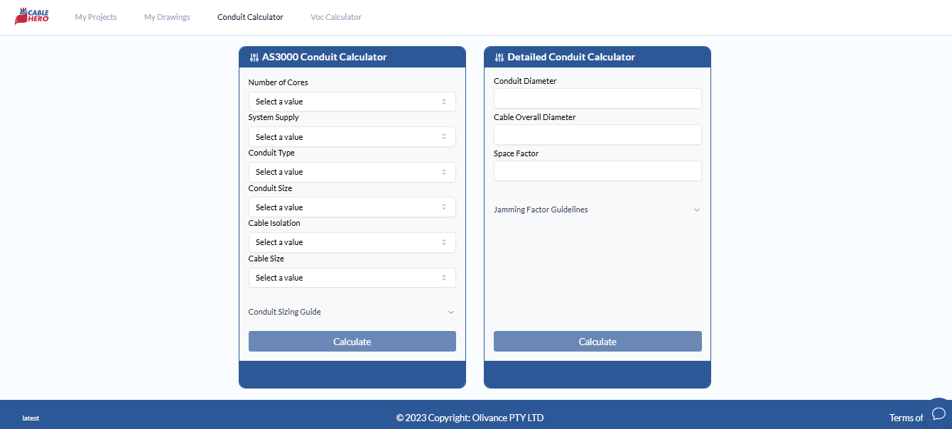 CableHero's conduit calculator interface