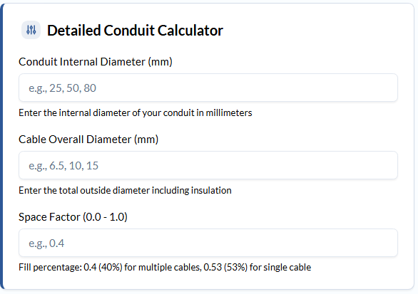 Detailed Conduit Calculator