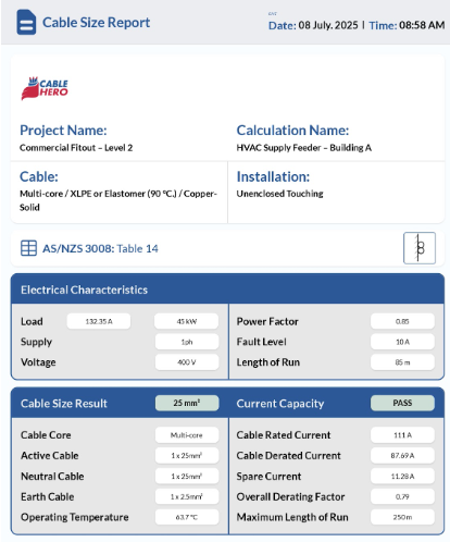 cablehero size report