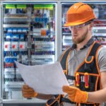 A male electrician reviewing wiring plans
